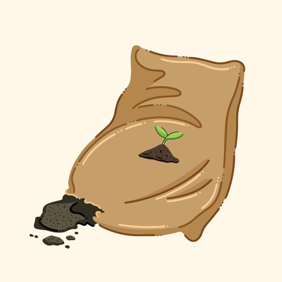 Torn and ripped plant ground soil sack or bag vector illustration isolated on square background. Simple flat cartoon art styled full colored drawing.