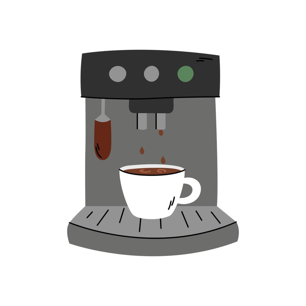 café máquina garabatear vector ilustración. taza de Fresco americano bebida. cafetera equipo aislado diseño elemento. sencillo mano dibujado aparato para haciendo café