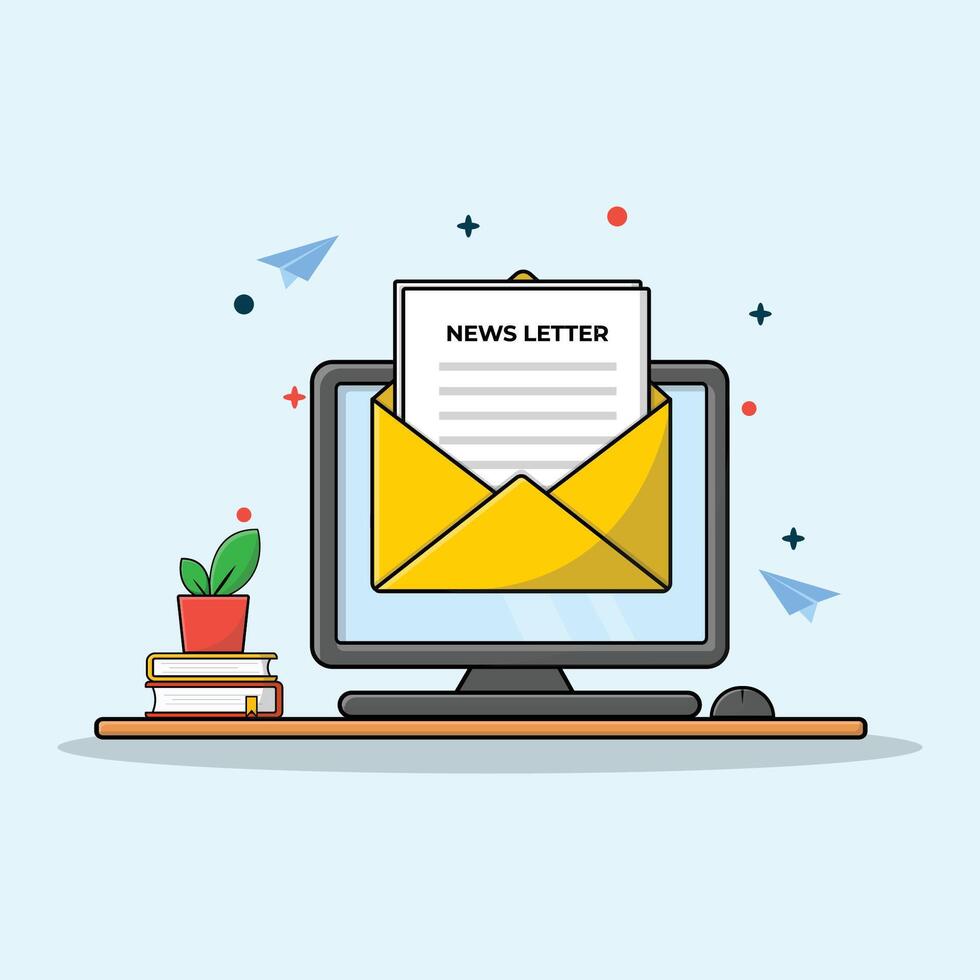 Newsletter Flat Vector Illustration. Email Campaign Concept. Online Marketing and Business Related Design