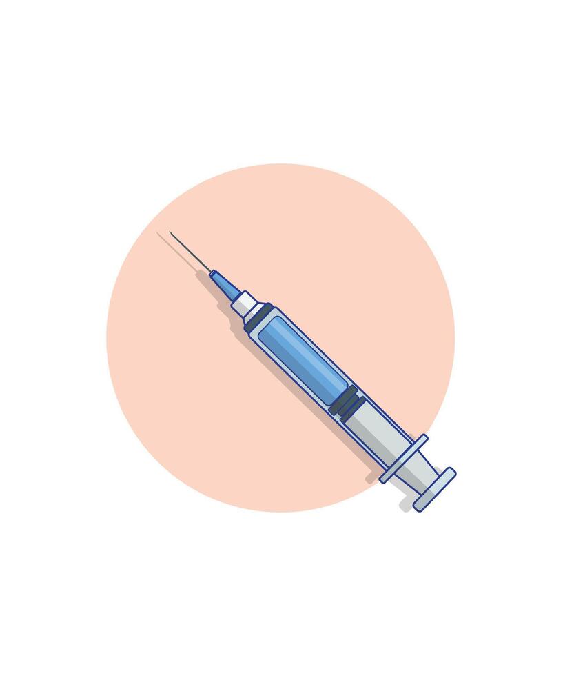 Medical Injection Contains Blue Liquid Medicine or Vaccine Vector Illustration