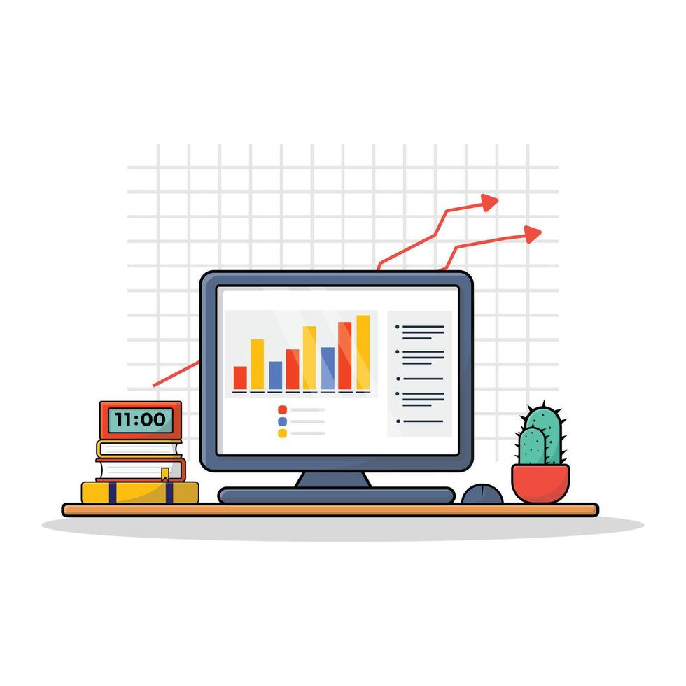 Vector Illustration of a Business Income Growth Report Displayed on a Computer Screen
