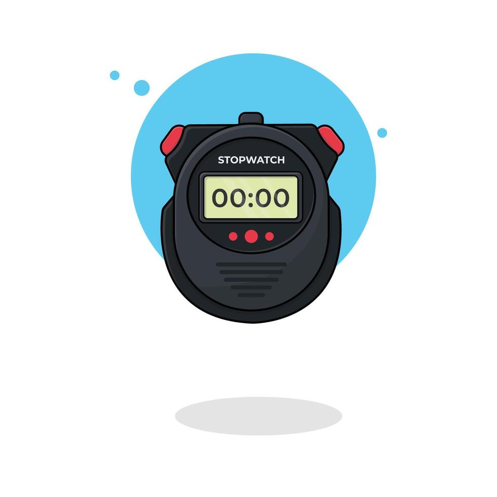 Modern Digital Stopwatch Vector Illustration. Flat Cartoon Style Design