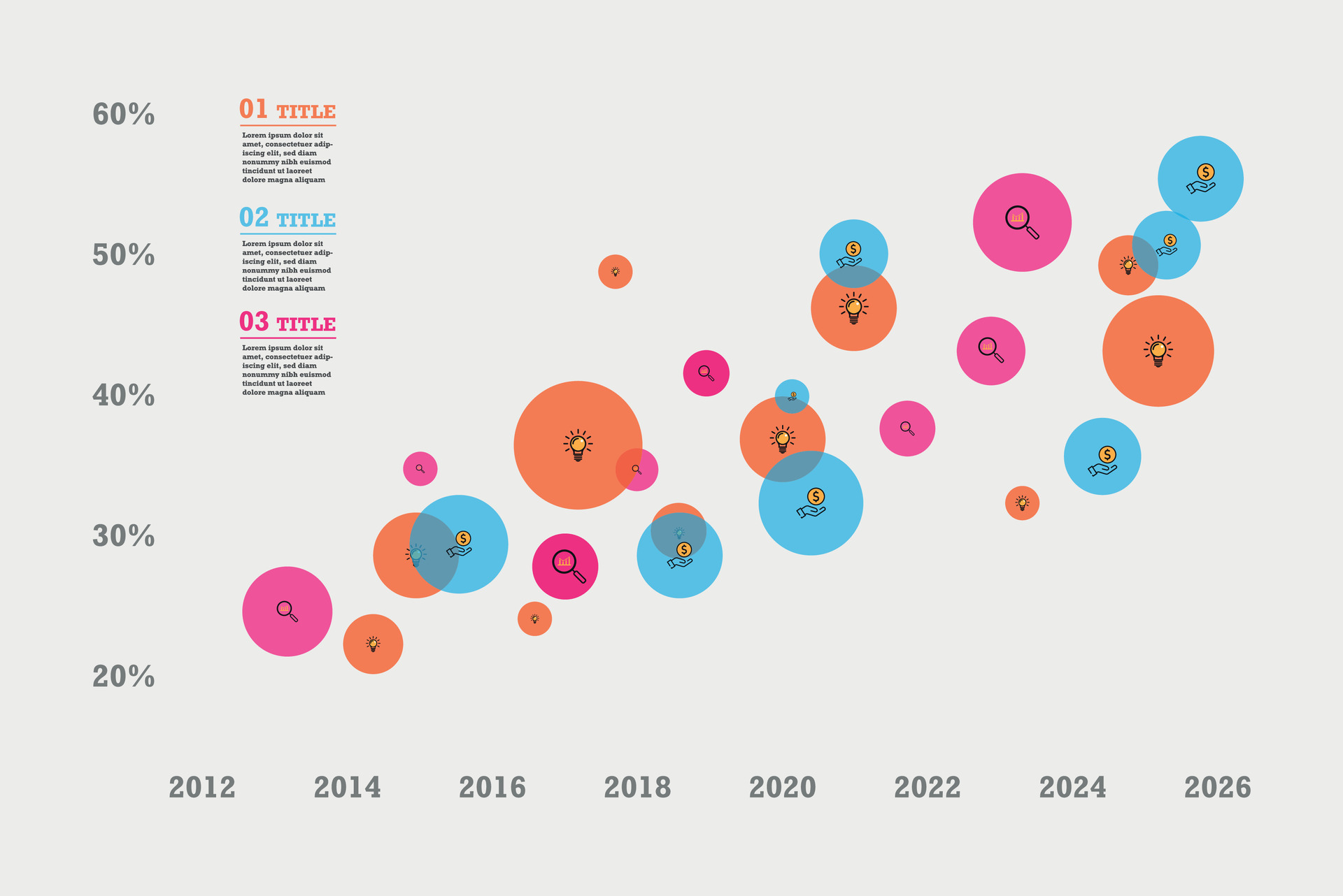 Bubble chart with elements vector diagram infographics for three circle ...