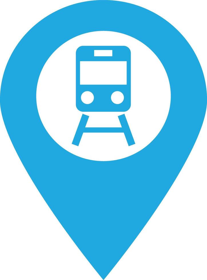 Railway station map pointer icon isolated on white background . Map pointer with train icon vector