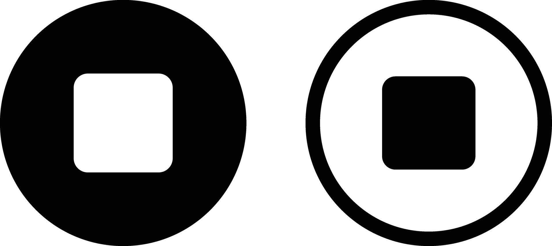 Stop button icon set in two styles . Media stop button icon vector