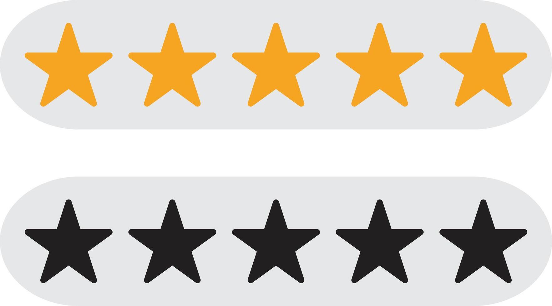 Five star rating icon set isolated on white background . Gold and black five star rating labels . Vector illustration