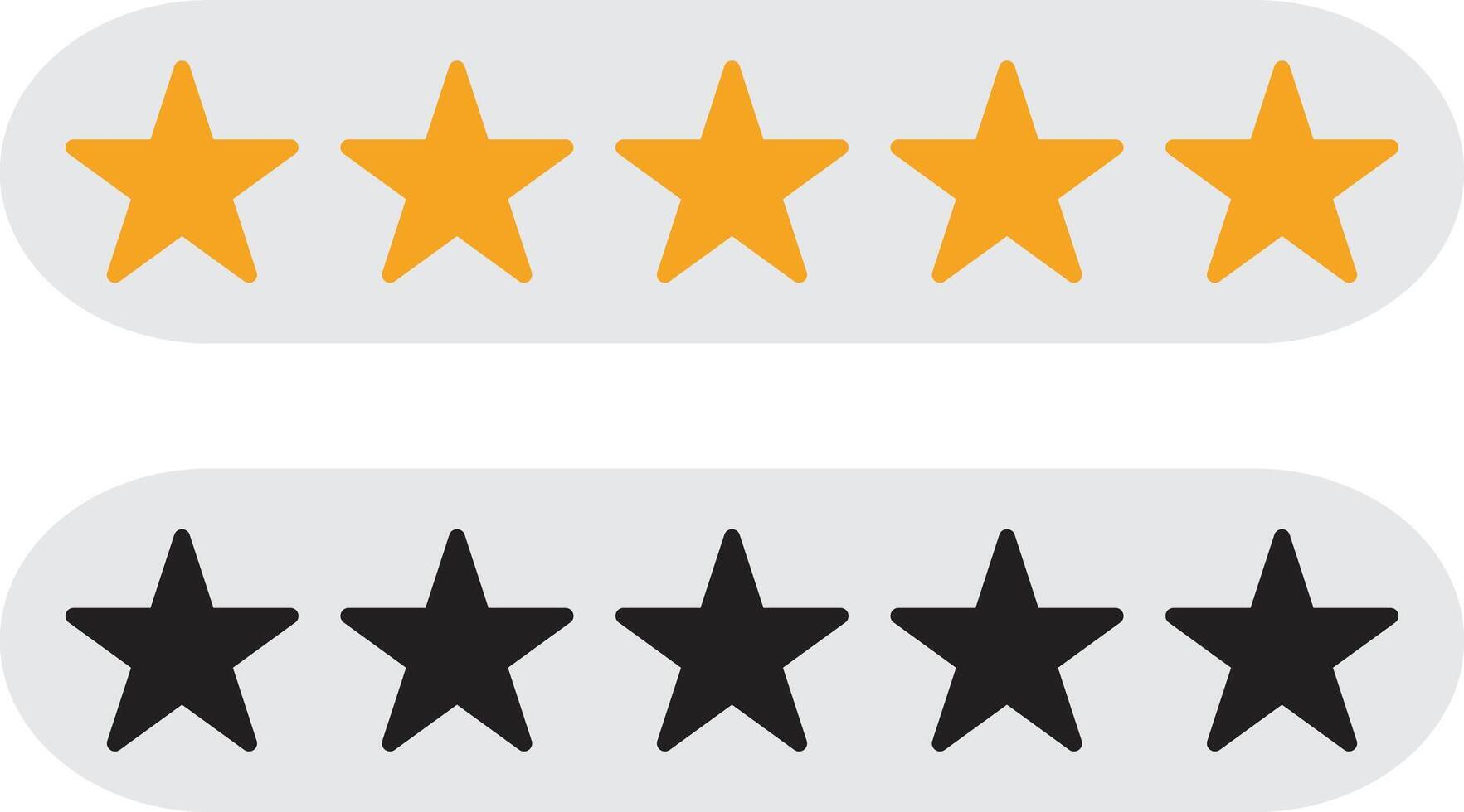 Five star rating icon set isolated on white background . Gold and black five star rating labels . Vector illustration