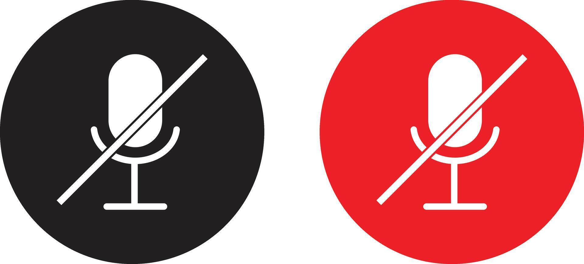 mudo micrófono icono conjunto en rojo y negro colores aislado en blanco antecedentes . micrófono apagado icono . vector ilustración