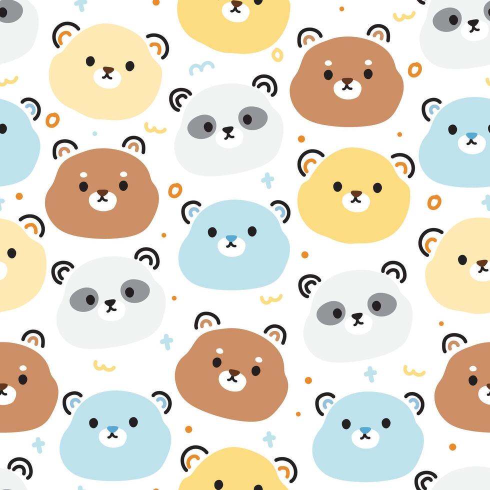 sin costura modelo de linda cara osito de peluche oso línea mano dibujado en blanco fondo.salvaje animal personaje dibujos animados diseño.bebé ropa.kawaii.vector.ilustracion. vector