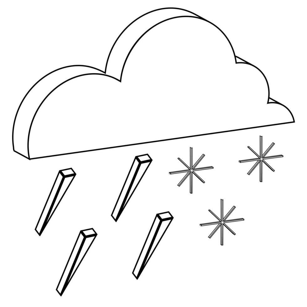 isometric contour icon cloud rain with snow vector
