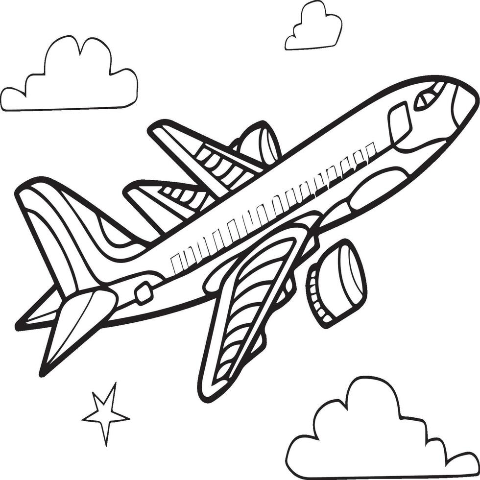 Airplane coloring pages. Airplane outline illustration vector