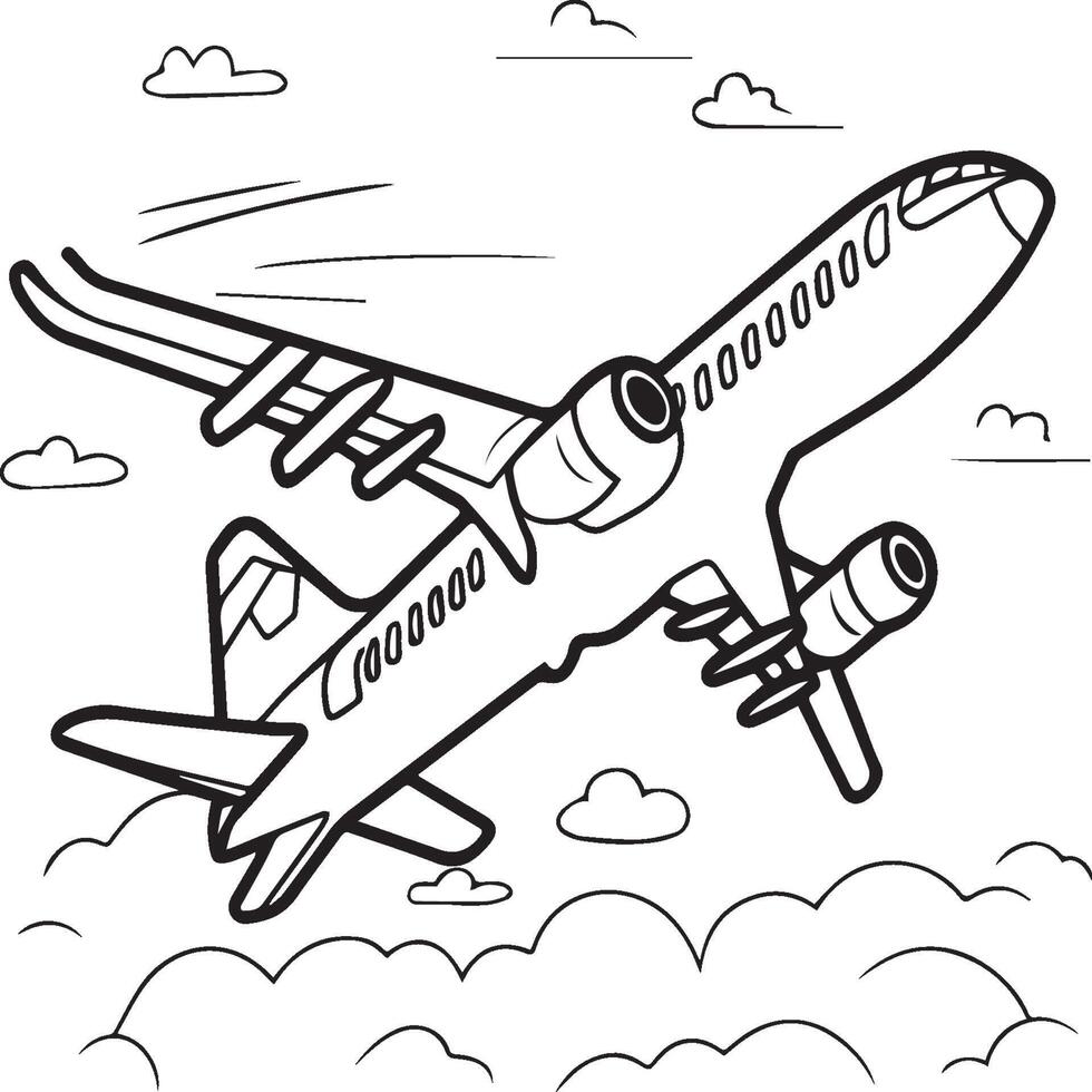 Airplane coloring pages. Airplane outline illustration vector