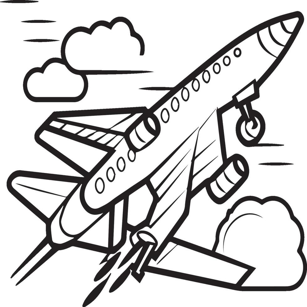 Airplane coloring pages. Airplane outline illustration vector