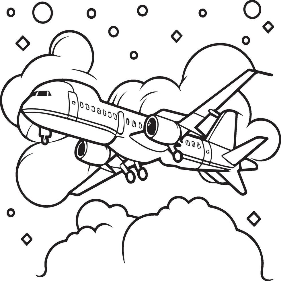 Airplane coloring pages. Airplane outline illustration vector