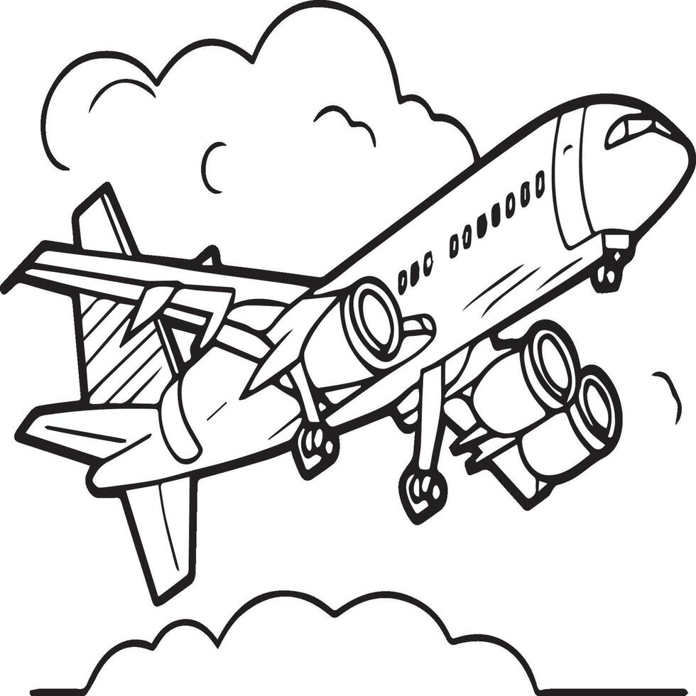 Airplane coloring pages. Airplane outline illustration vector
