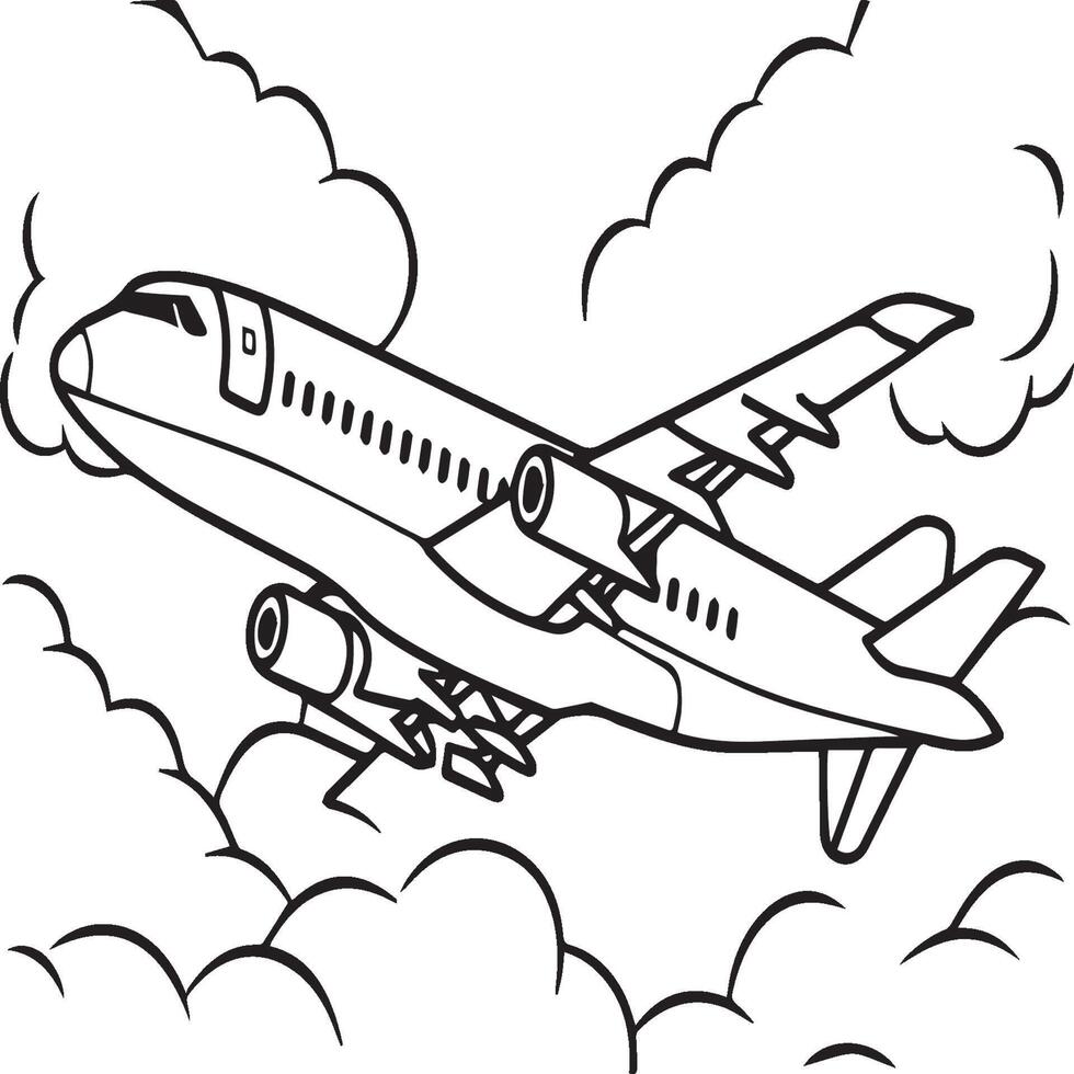 Airplane coloring pages. Airplane outline illustration vector