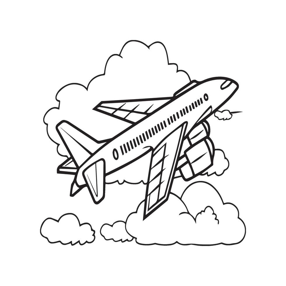 Airplane coloring pages. Airplane outline illustration vector