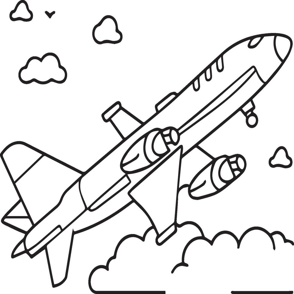 Airplane coloring pages. Airplane outline illustration vector