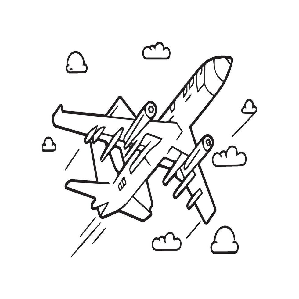 Airplane coloring pages. Airplane outline illustration vector