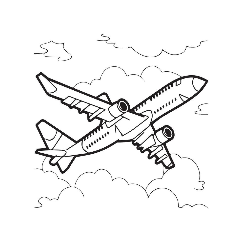 Airplane coloring pages. Airplane outline illustration vector