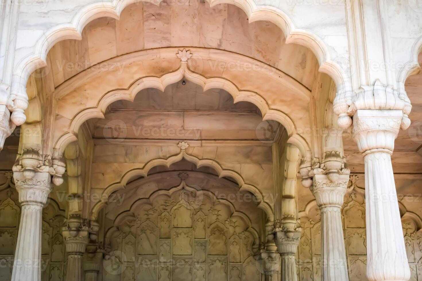 arquitectónico detalles de lal qila - rojo fuerte situado en antiguo Delhi, India, ver dentro Delhi rojo fuerte el famoso indio puntos de referencia foto