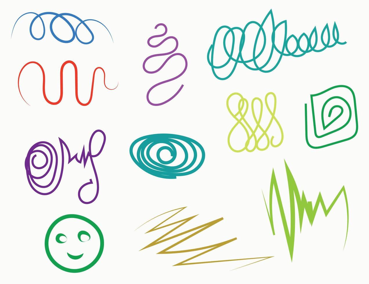 Set of colored lines Collection of doodles and shapes drawn by hand. pencil lines and drawings vector. vector