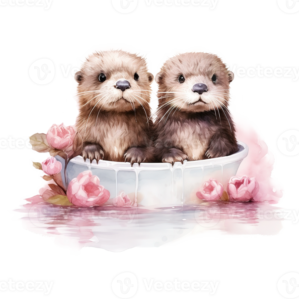 AI generated Playful Waters Valentine Otter Couple - A Cute Addition to Your Valentine's Day Festivities png