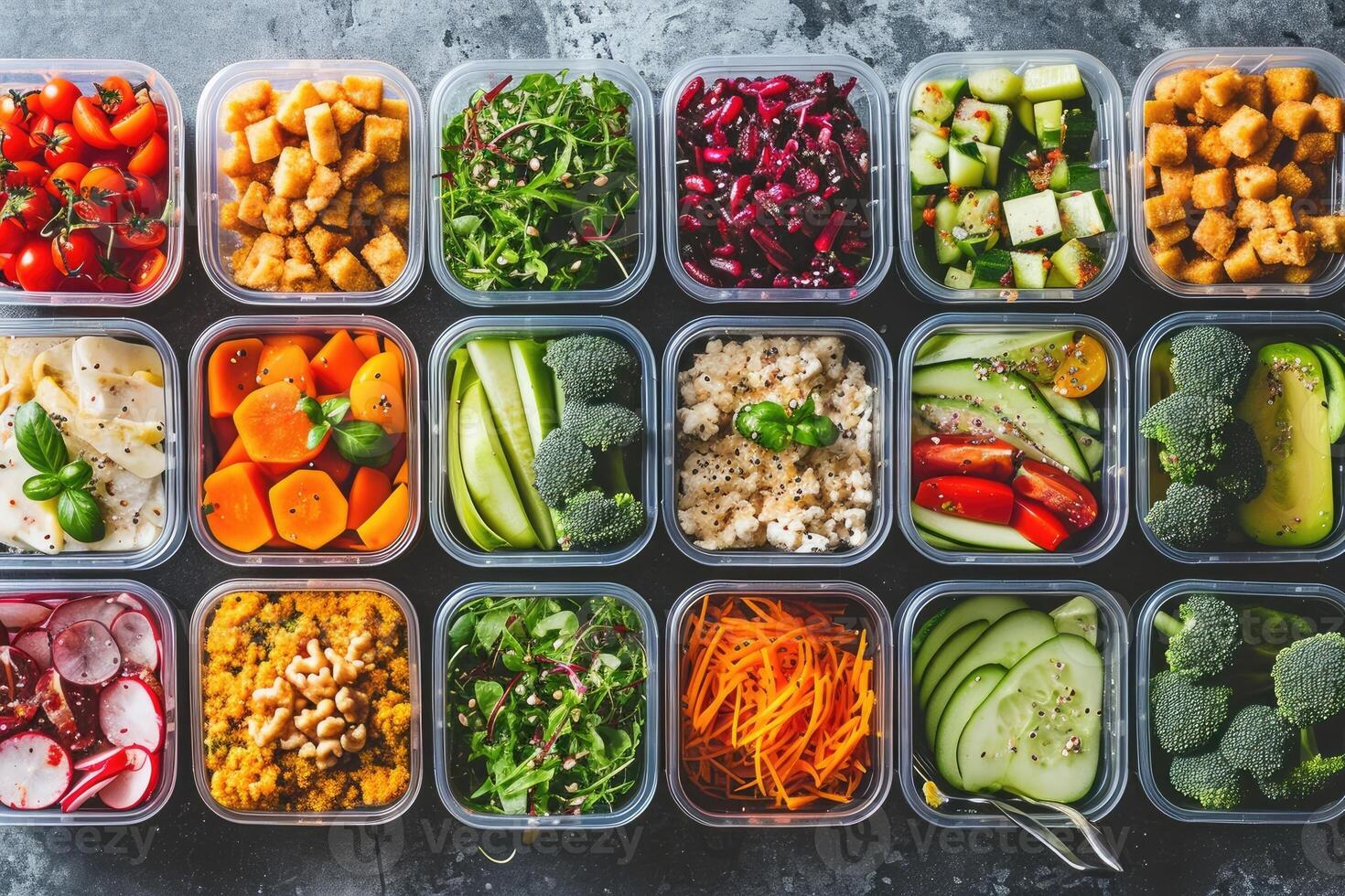 AI generated Healthy lunch in boxes. Zero waste concept. photo
