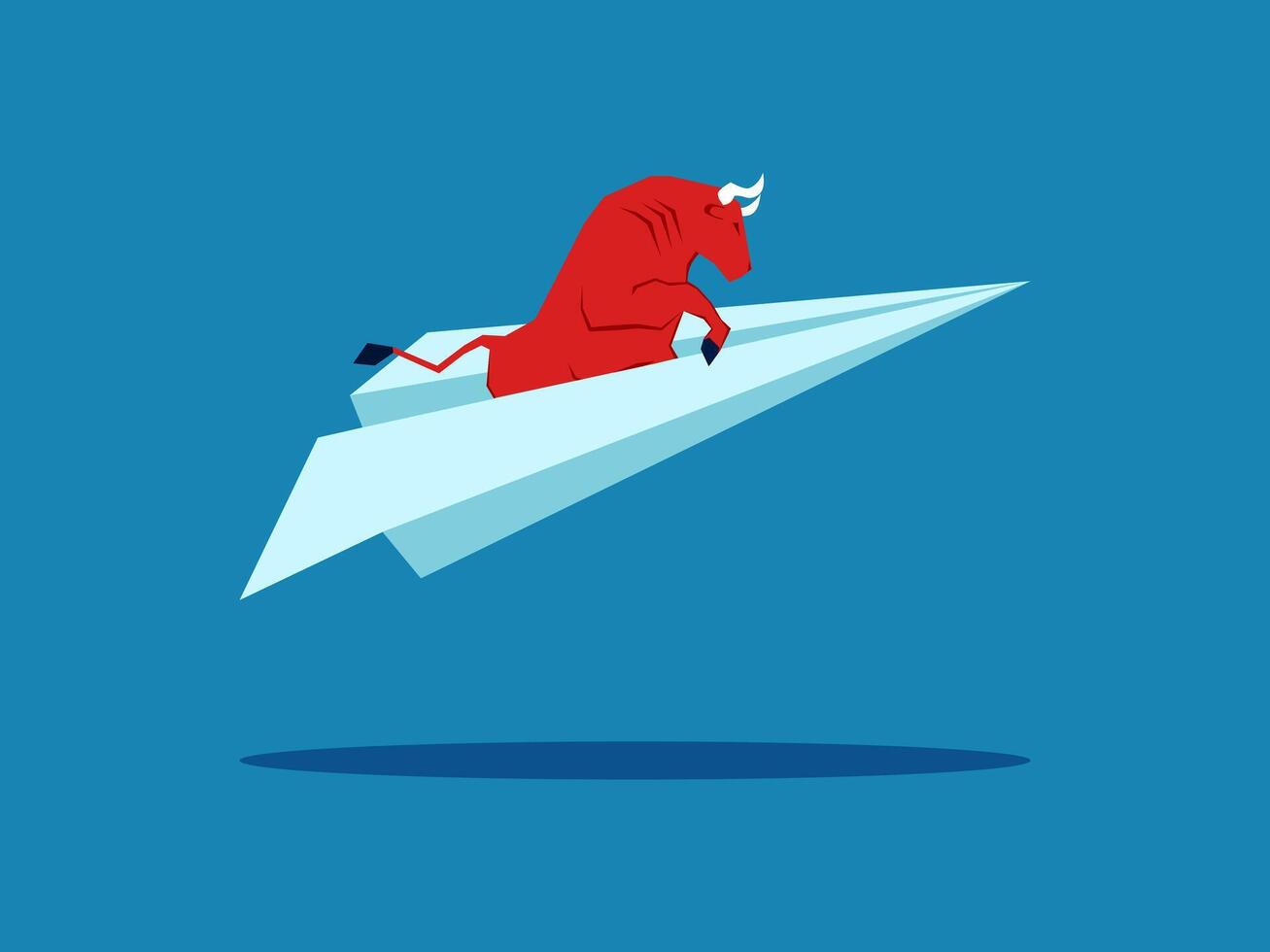 Bull market leader. Bull on a paper plane vector