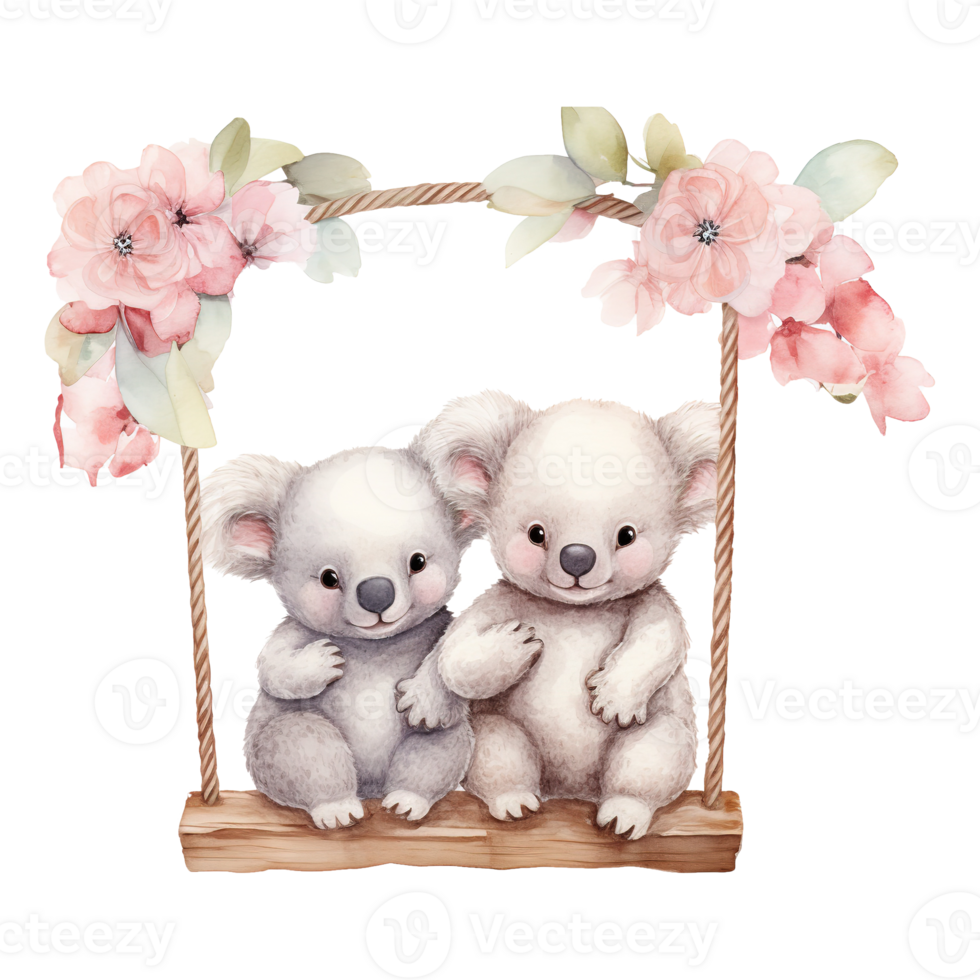 AI generated Charming Koala Love Valentines Koala Couple on Swings - A Festive Display of Togetherness png