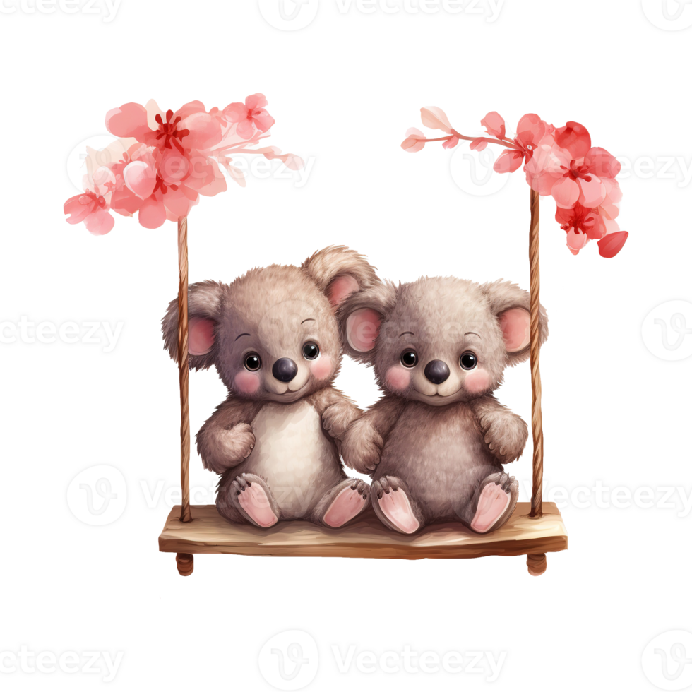 AI generated Charming Koala Love Valentines Koala Couple on Swings - A Festive Display of Togetherness png