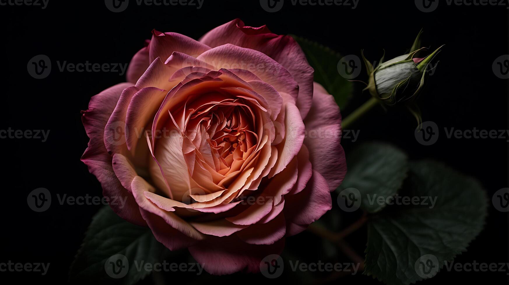 AI generated One rose flower on black background photo