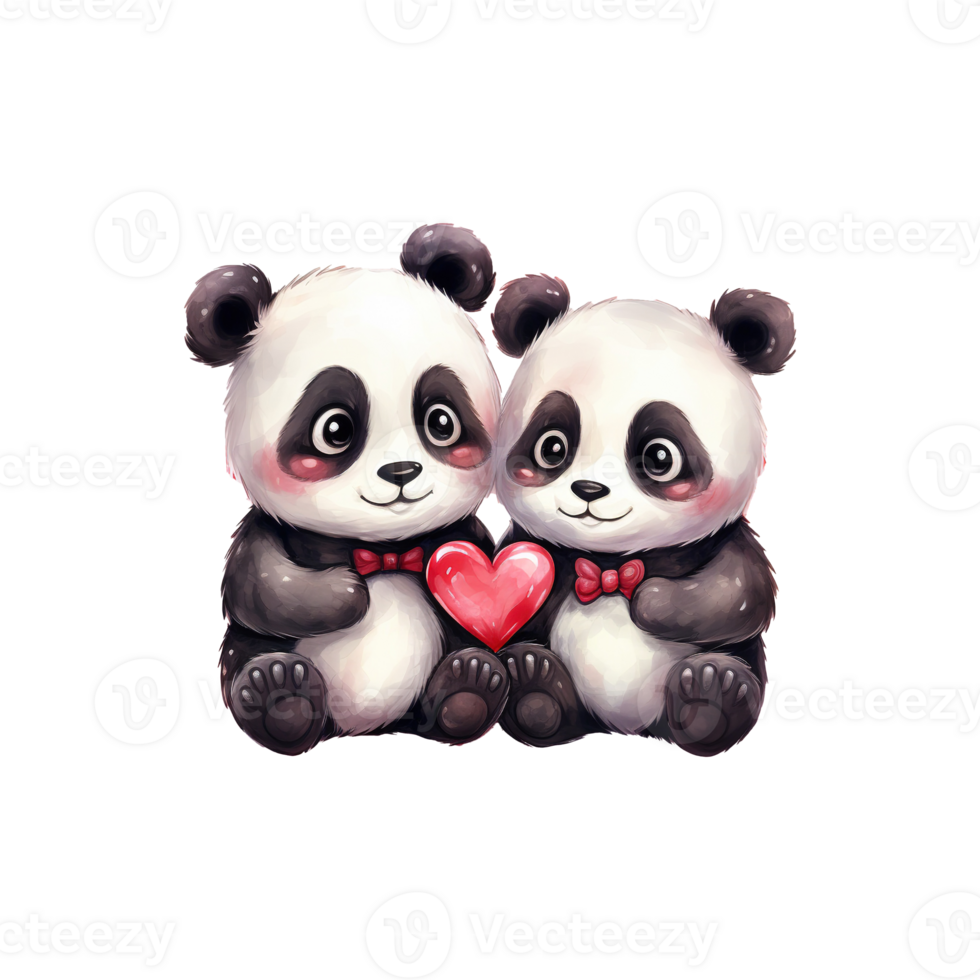 AI generated Black and White Love Story Valentine Couple Panda Capturing Hearts with Cuteness and Affection png