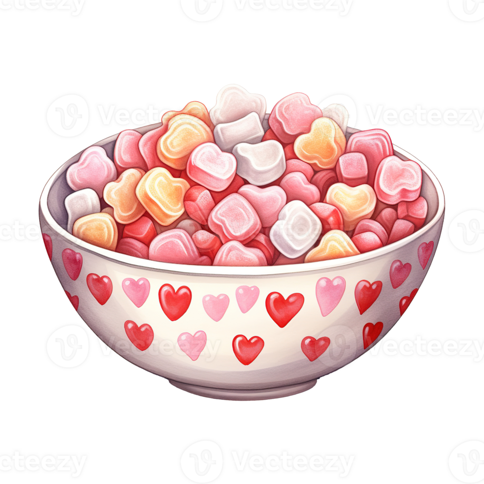 AI generated Sweet Love Symphony Valentine Candy Bowl - Tempting Sugary Delights for a Romantic Celebration png