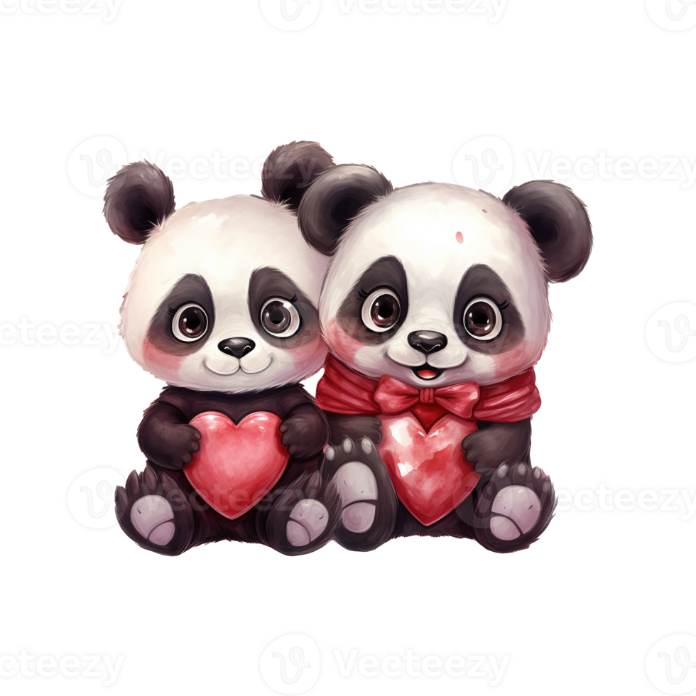 AI generated Black and White Love Story Valentine Couple Panda Capturing Hearts with Cuteness and Affection png