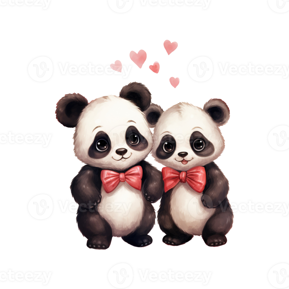 AI generated Black and White Love Story Valentine Couple Panda Capturing Hearts with Cuteness and Affection png