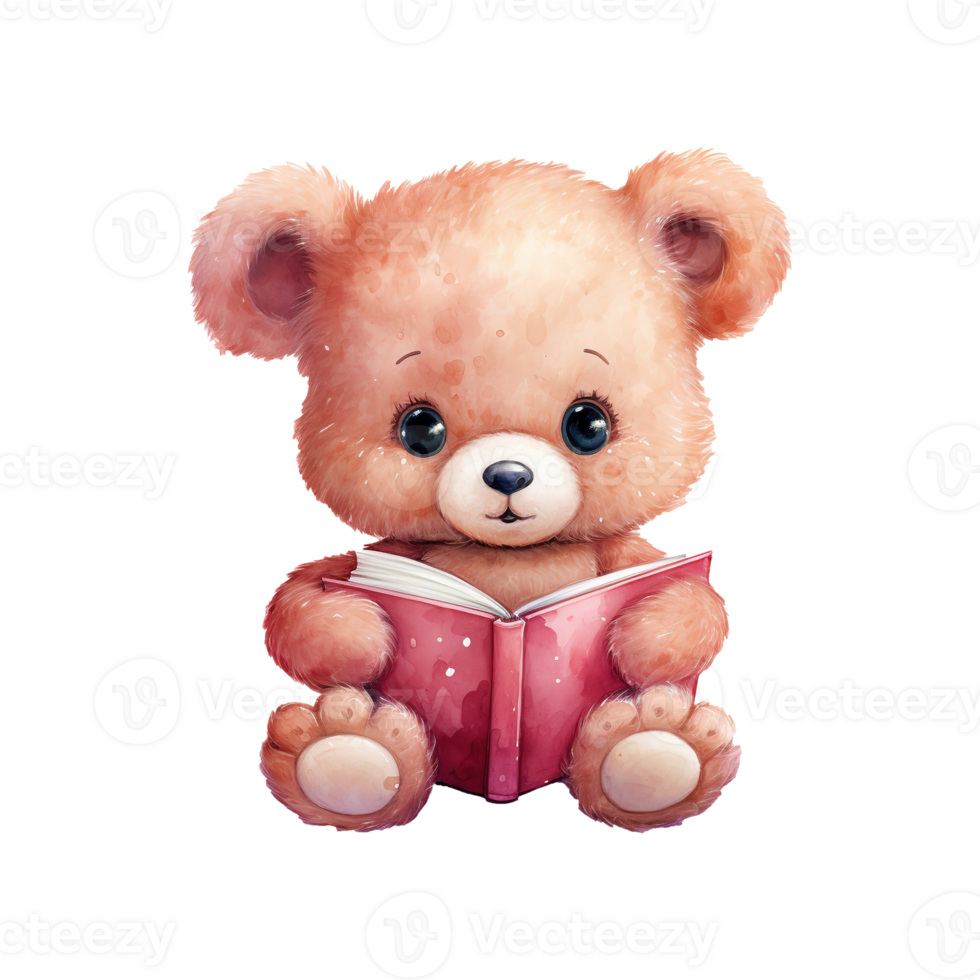 AI generated Sweet Valentine Pink Bear Sharing Love with a Book png