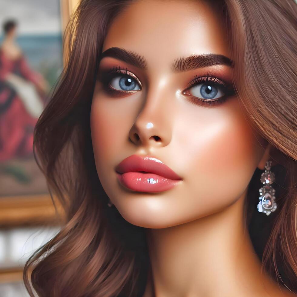 AI generated Stunning closeup of a young woman showcasing cupid's bow lips photo