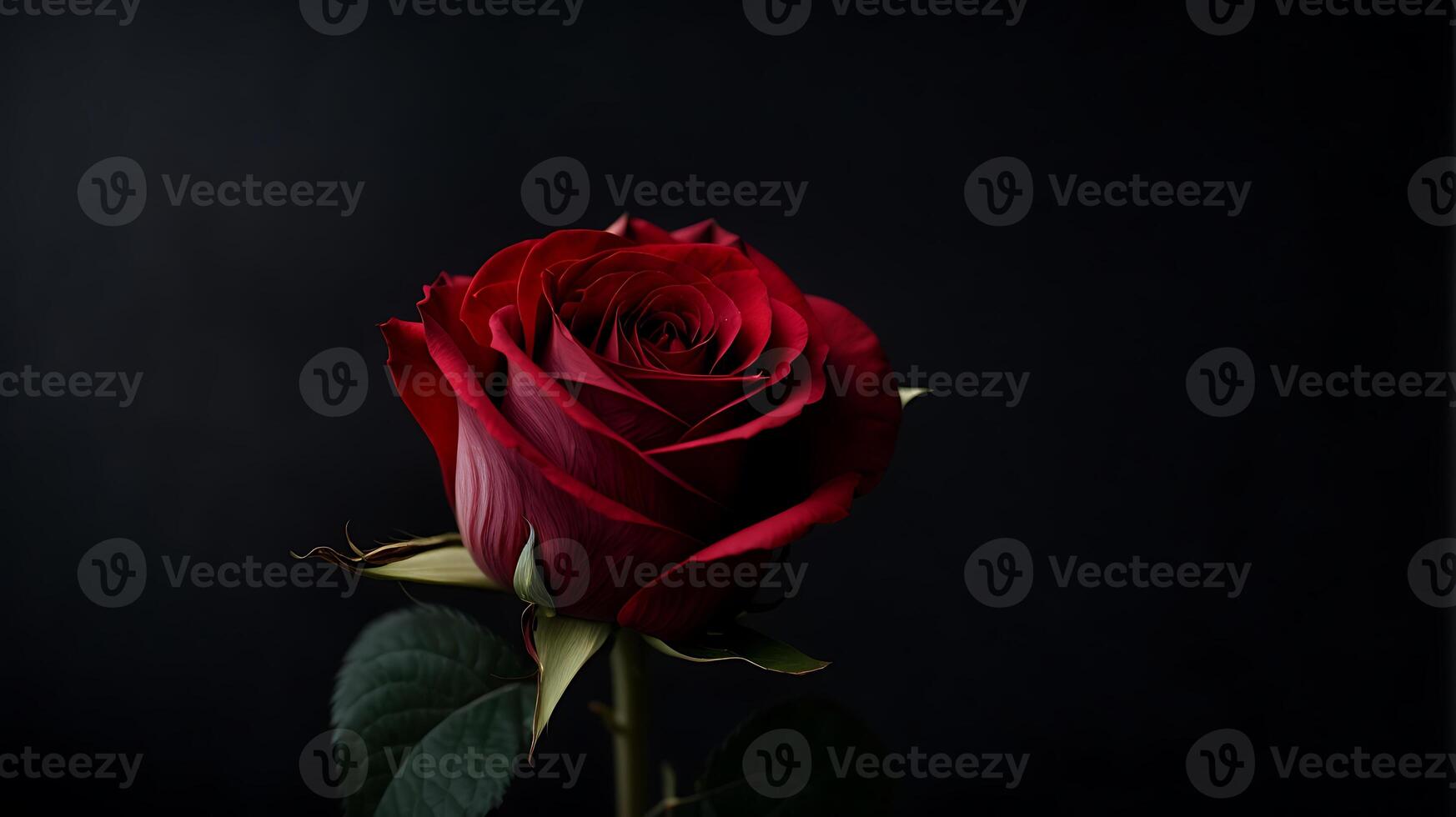 AI generated One rose flower on black background photo