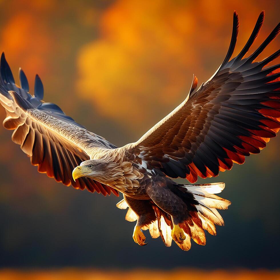 ai generado el blanco cola águila Haliaeetus albicilla en apretado vuelo capturas un maravilloso visión foto