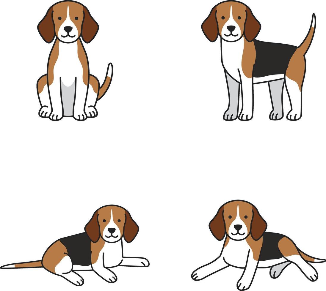 Beagle dog icon set. Cartoon set of dog vector icons for web design