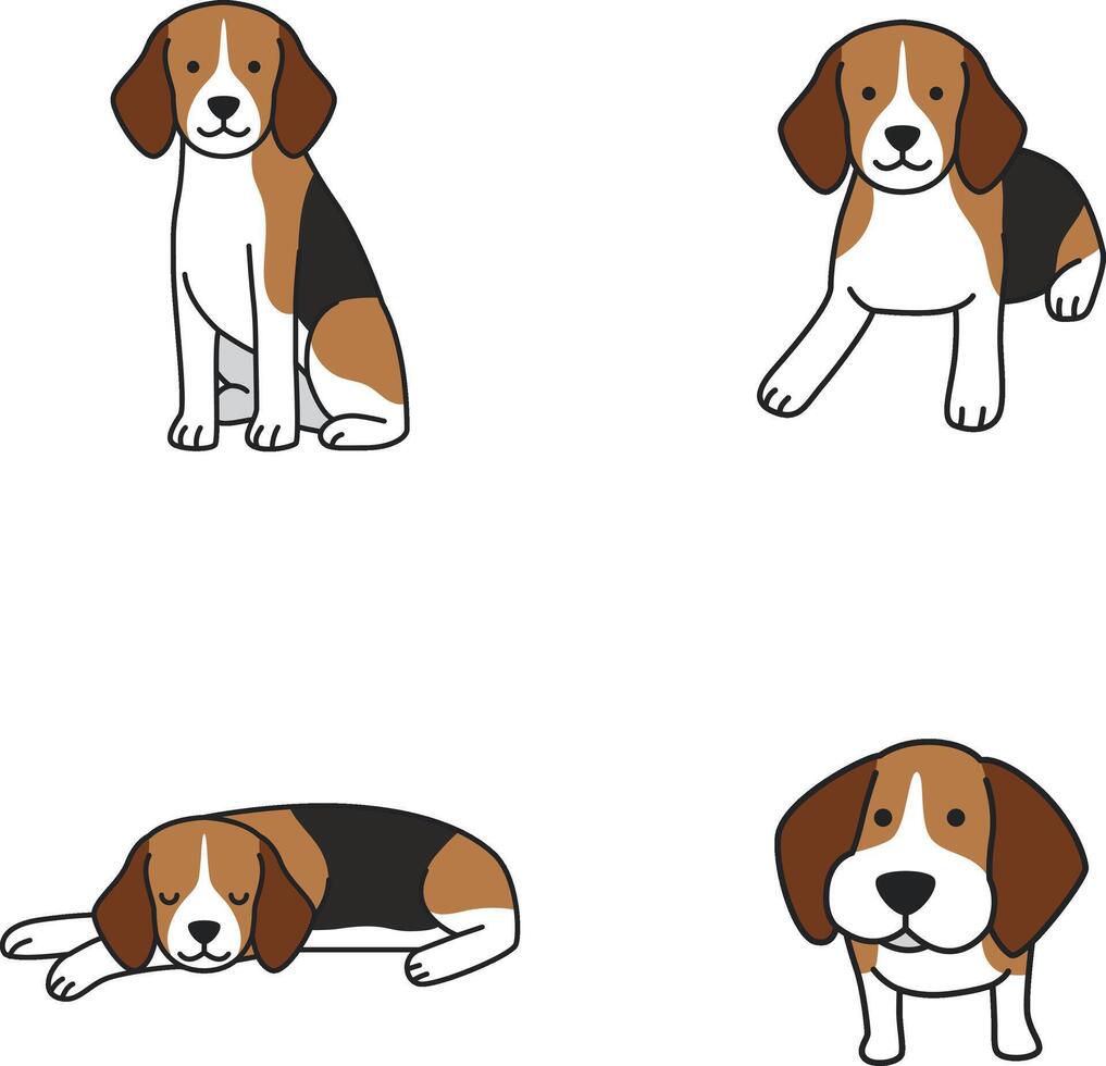 Beagle dog icon set. Cartoon set of dog vector icons for web design