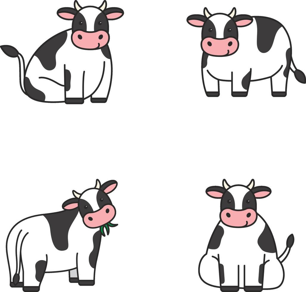 Cute cartoon cows. Isolated on white background. Vector illustration.