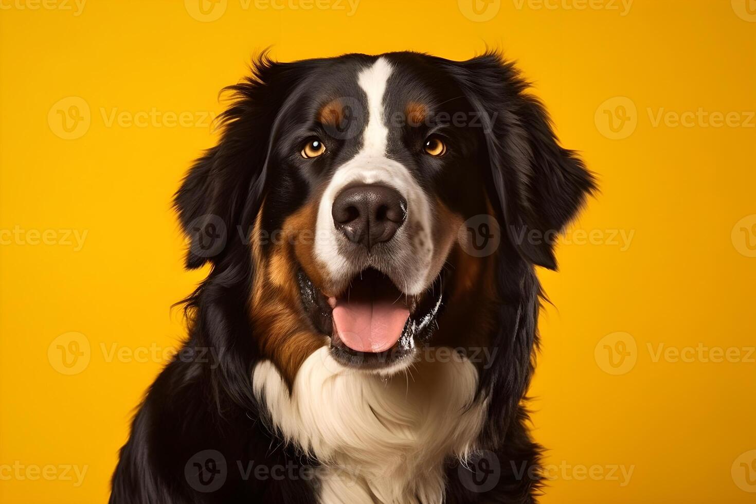 AI generated Portrait of happy smiling Bernese Mountain Dog on background. photo