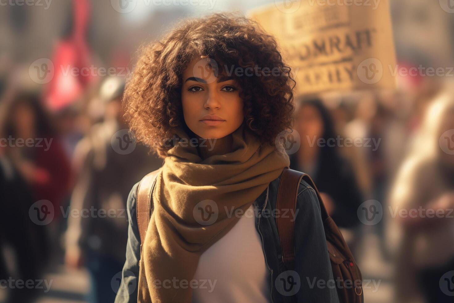 ai generado un mujer activista a un reunión para De las mujeres derechos. foto