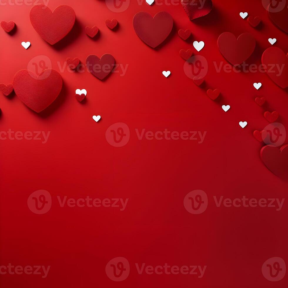 AI generated Valentine's day background with red hearts on red background. photo