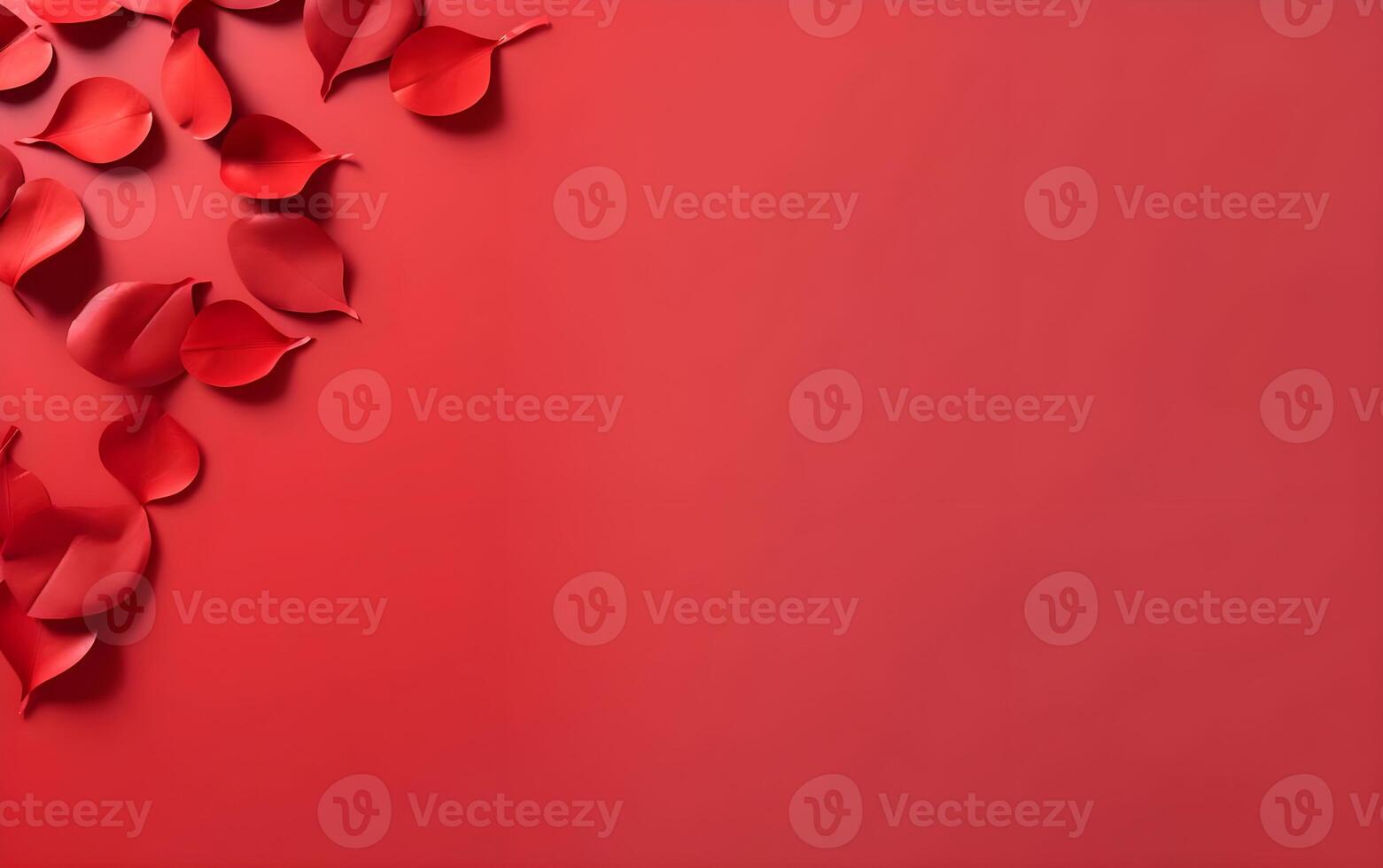 AI generated Red rose petals on a red background. Valentine's day background. photo