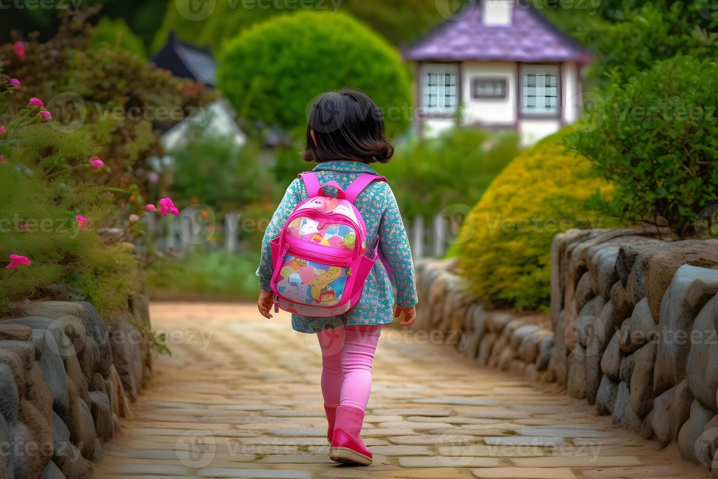 AI generated Back to School Concept. Happy Funny little toddler asian girl. Neural network AI generated photo