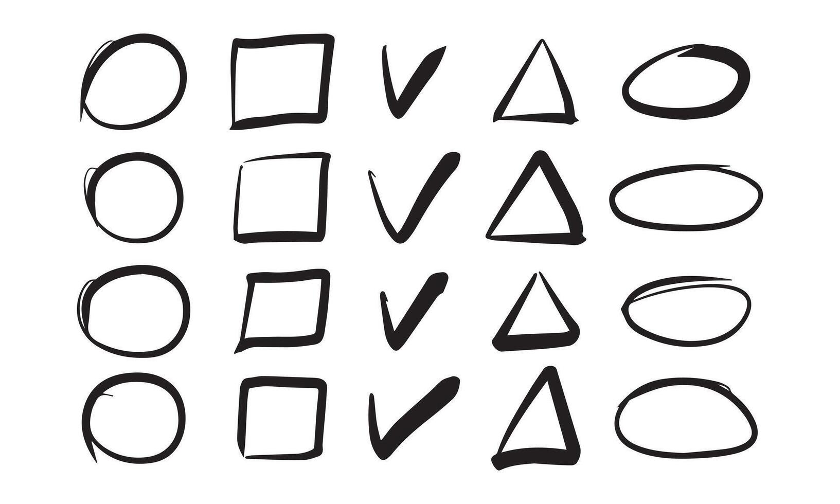 Hand-drawn shapes - real highlighters. Black Vector set. Isolated on white background