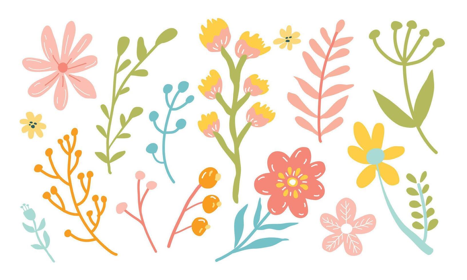 Hand drawn Flower collection. Vector flowers. Spring art print with botanical elements. Happy Easter